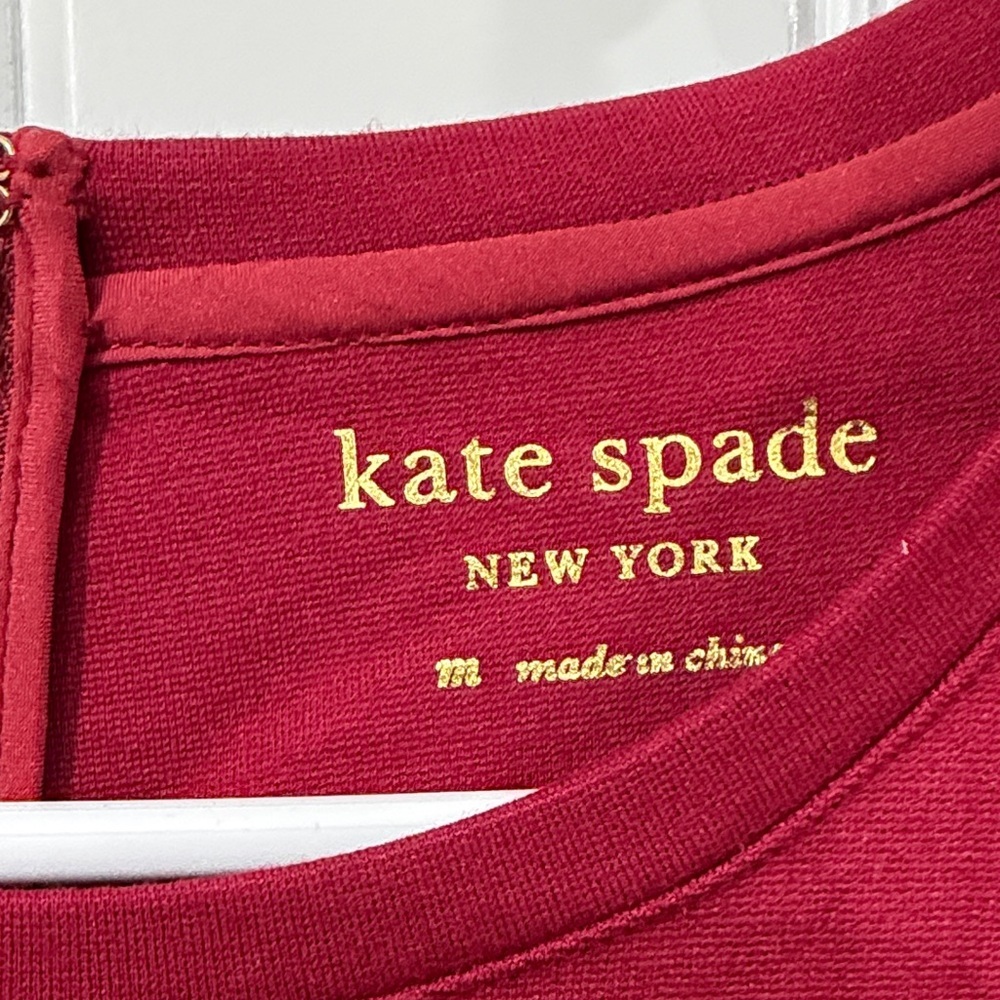 Kate Spade Burgundy and Black Ponte Knit Long Sleeve Dress with Bell Sleeves - Picture 3 of 6
